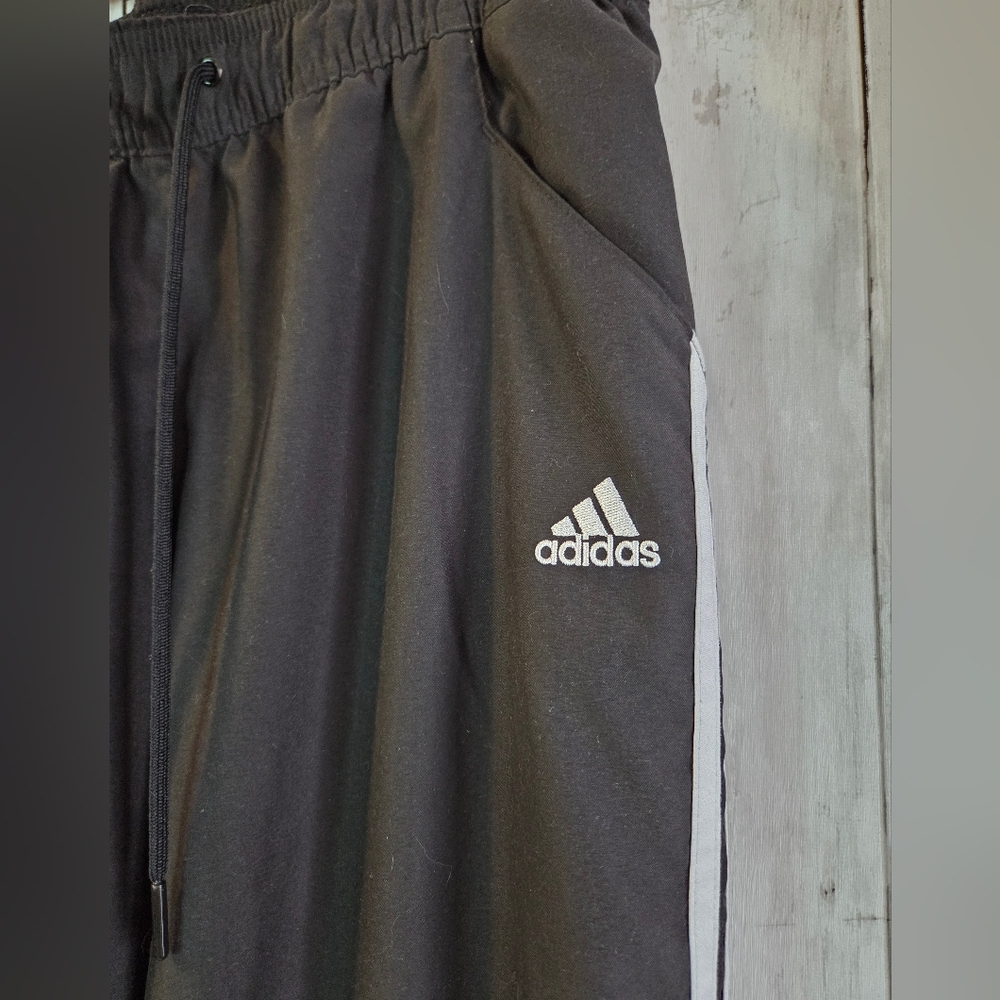 adidas Black Ankle Track Pants with White Stripes - Picture 3 of 9